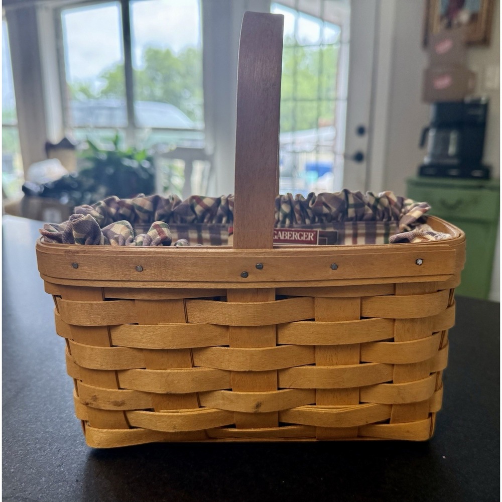 Longaberger 1998 Candle Basket – Dated 1998 – Plaid Liner – Rectangle Vintage